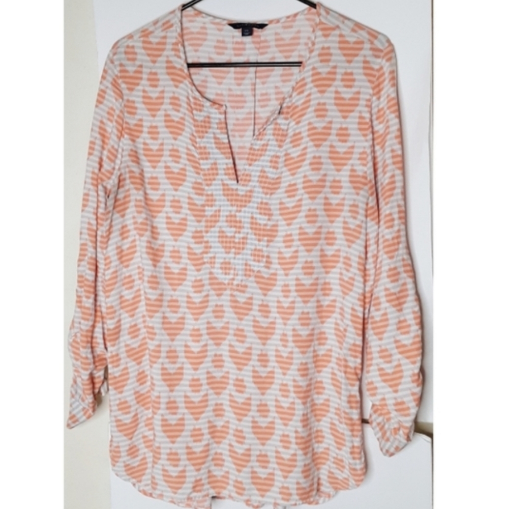 Tommy Hilfiger SZ L Tunic Shirt Roll Tab Sleeves  Hi-Low Hem Womens Large